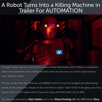 A Robot Turns Into a Killing Machine in Trailer For AUTOMATION